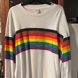 Oversized Sweater with Rainbow Stripes | XL